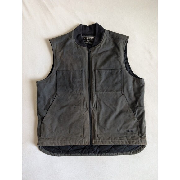 C.C. Filson Waxed Insulated Tin Cloth Work Vest Jacket Faded Black Full Zip XL - Picture 1 of 9